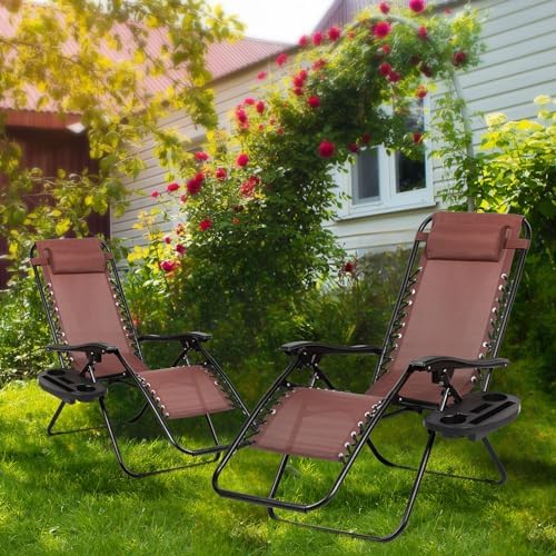 Nazhura Set of 2 Relaxing Recliners Patio Chairs Adjustable Steel Mesh Zero G...