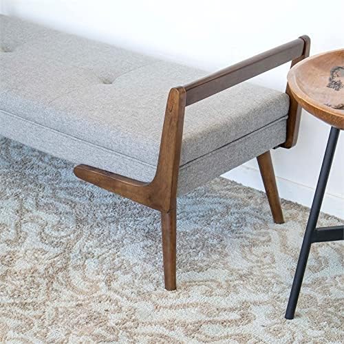 Pemberly Row Mid Century Modern Rectangular Upholstered Bench, Gray Fabric Se...