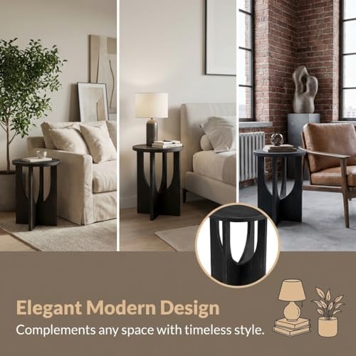 Stupa Solid Wood End Table – 22" Tall Round Side Table for Living Room o...