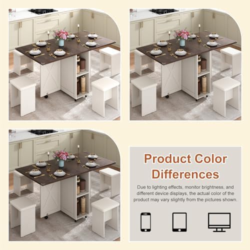 5 PCS Farmhouse Dining Table Set for 4,60" Large Folding Dining Table Se...