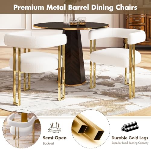 Hyfirm Set of 4 Modern White Boucle Dining Chairs with Gold Metal Legs, Mid C...