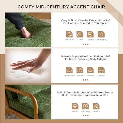 VINGLI Chenille Mid-Century Modern Accent Chair, Cute Reading Arm Chair with ...