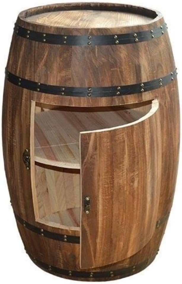 Wooden Barrel Table, Freestanding Whiskey Cabinet with Storage Shelves, Rusti...