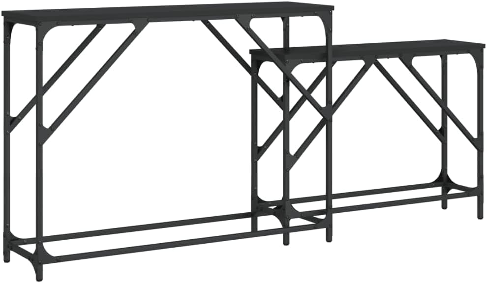 Nesting Console Tables 2 pcs Black Engineered Wood | Space-Saving Nesting Des...