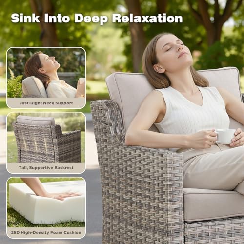 Belord Patio Wicker Swivel Rocker Patio Chairs with Side Table, Outdoor Ratta...