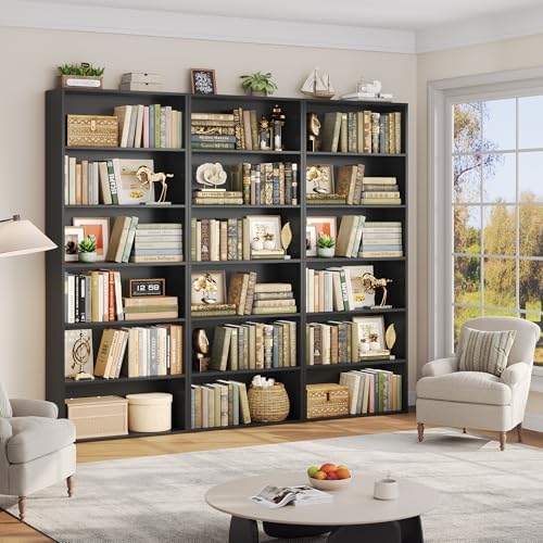 FOTOSOK 6 Tier Tall Bookshelf and Bookcase with Open Display Shelves, Black