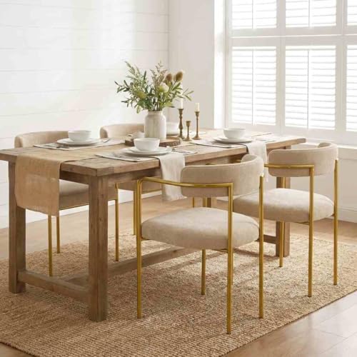 Boucle Dining Chairs Set of 4 with Arms, Mid Century Modern Upholstered Dinin...