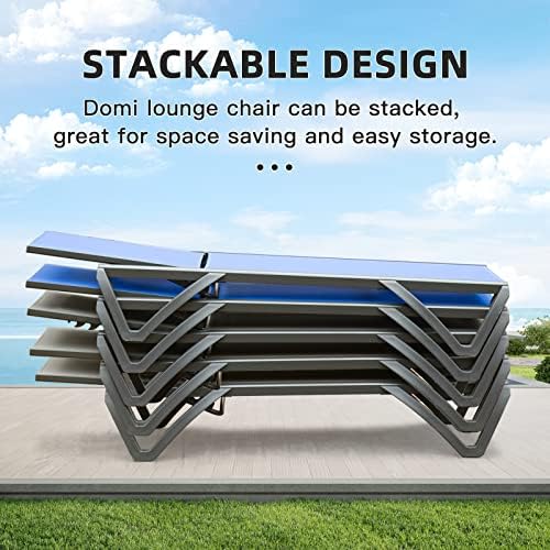 Domi Pool Lounge Chairs, Aluminum Patio Chaise Lounge with Side Table, 5 Posi...