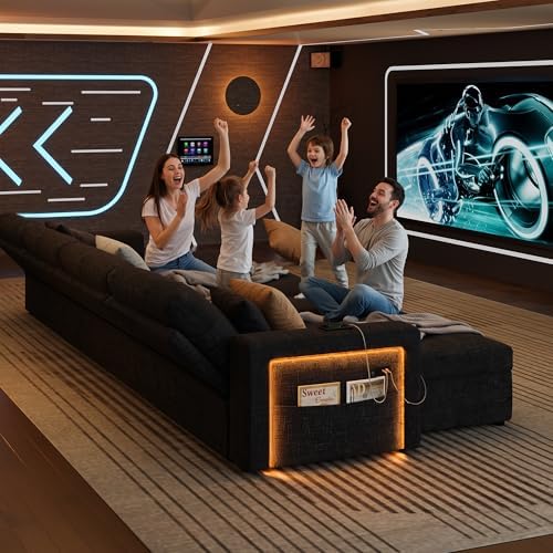 107'' LED U-Shaped Sectional Couch for Living Room, Sleeper Sofa Bed,...