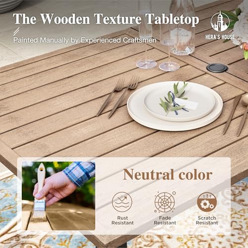 HERA'S HOUSE 7pc Patio Dining Set, Outdoor Wood-Like Metal Table & 6 ...
