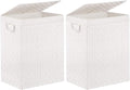 Foldable Laundry Hamper Basket with Lid by Fiona's magic, Handwoven 96L Large Clothes Hamper with Removable Liner Bags, Collapsible Tall Hamper for Bedroom, Bathroom and Dorm Organizer, 2Pack, White