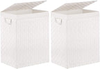 Foldable Laundry Hamper Basket with Lid by Fiona's magic, Handwoven 96L Large Clothes Hamper with Removable Liner Bags, Collapsible Tall Hamper for Bedroom, Bathroom and Dorm Organizer, 2Pack, White