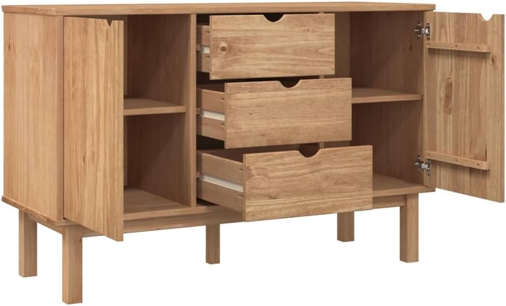 Scandinavian Sideboard Solid Pine Wood Engineered Wood Medium Large Brown 4 P...
