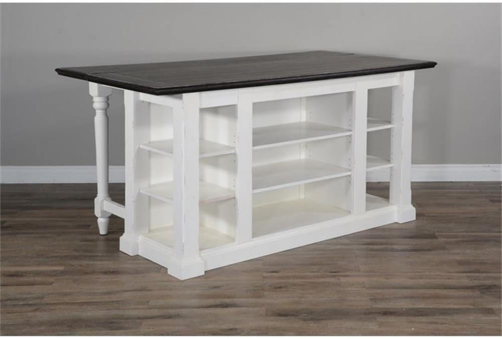 Pemberly Row 71.5" x 38" Farmhouse Wood Kitchen Island with Adjustable Shelves, Ample Storage Space, in White & Dark Brown Finish