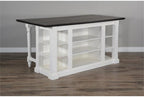 Pemberly Row 71.5" x 38" Farmhouse Wood Kitchen Island with Adjustable Shelves, Ample Storage Space, in White & Dark Brown Finish