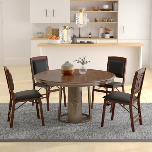 KOTEK Folding Dining Chairs Set of 4, Wooden Kitchen Chairs with Padded Seat ...
