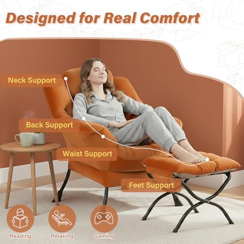 Lazy Chair with Ottoman,Comfy Accent Living Room Chair with Footrest Set | Re...