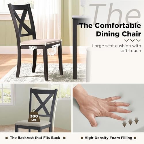 LUXOAK 7-Piece Farmhouse Kitchen Table and Chairs Set for 6, Grey & White