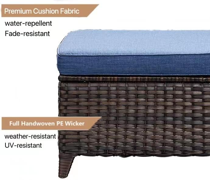 HUMMUH Outdoor Ottomans for Patio Set of 2 PE Wicker Steel Frame Outdoor Foot...