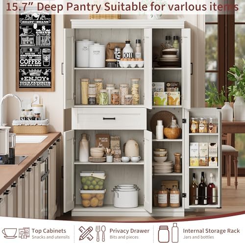 Garvee 70" Tall Kitchen Pantry Storage Cabinet,Modern Kitchen Hutch Cabi...