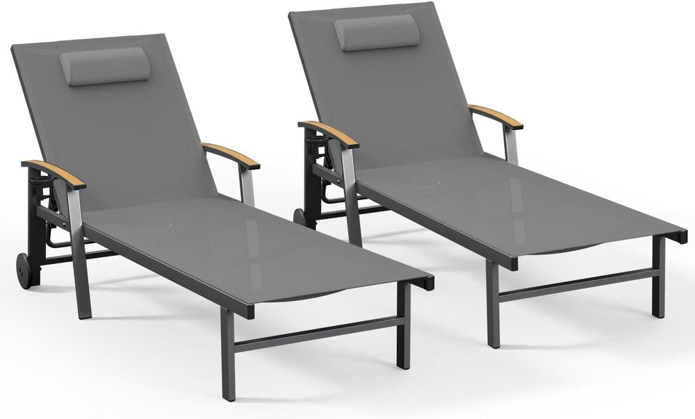 Ciokea Outdoor Lounge Chair with Pillow Set of 2, 5-Position Aluminum Chaise ...
