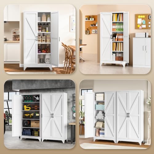 Yizosh Metal Storage Cabinet with Doors and 4 Adjustable Shelves - 75" W...