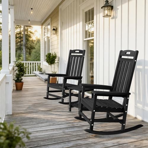 Oversized Outdoor Rocking Chair, HDPE Plastic High Back Rocking Chairs | Wood...