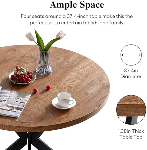 NORDICANA 5 Piece Dining Table and Chair Set, 37-Inch Engineered Wood Round T...