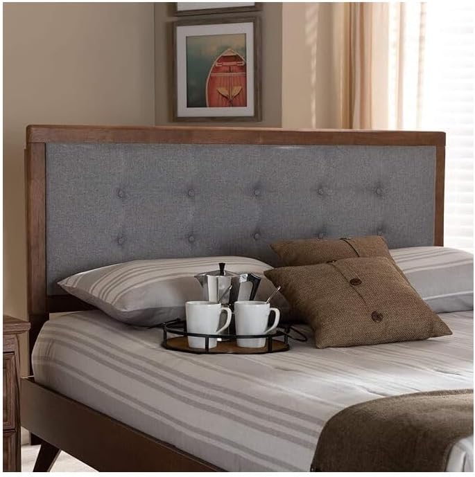HomeStock Upholstered Headboard, Walnut Brown, Wall Mount, Mid-Century Modern...