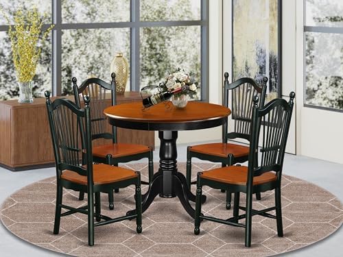 East West Furniture ANDO5-BCH-W 5 Piece Dining Room Table Set Includes a Roun...