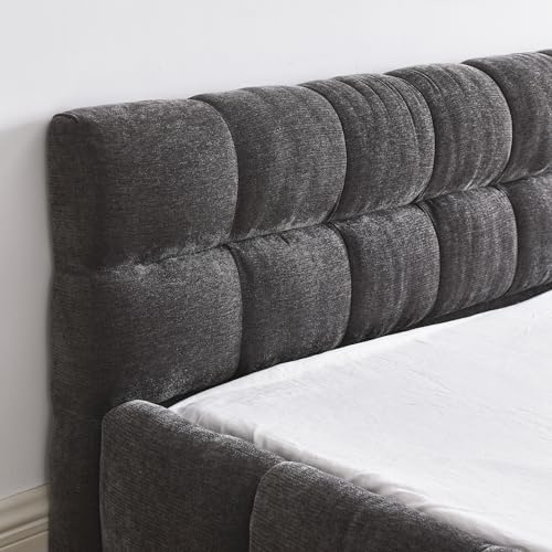 Upholstered Platform Bed Frame, Low Profile Chenille Bed with Headboard, Mode...