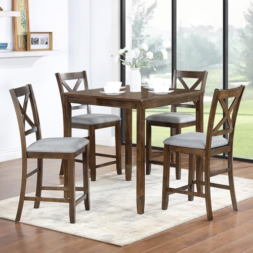LUMISOL Dining Table Set for 4, Farmhouse Counter Height Kitchen Table Set wi...