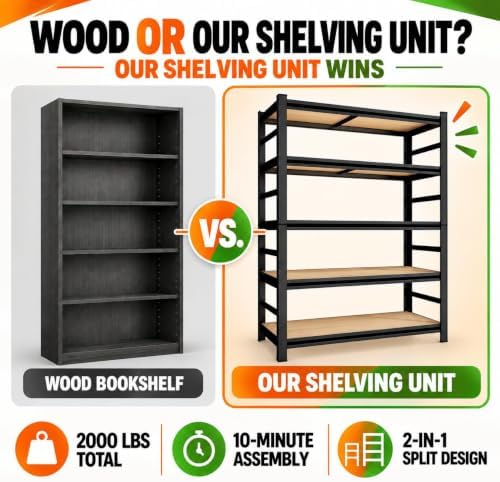 Book Shelf, Adjustable Tall Bookcase, No-Assembly-Required Metal Bookshelf
