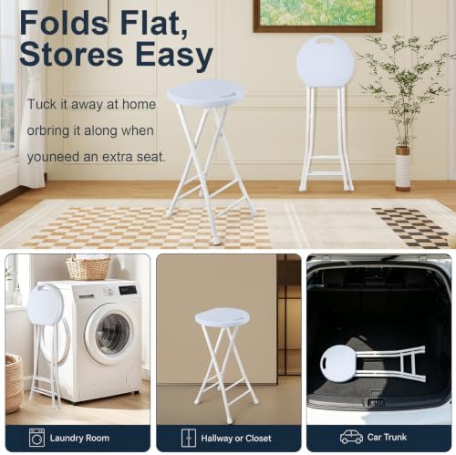 COOZMENT 24-Inch Folding Stool with Handle, Folding Bar Stool with Non-Slip F...