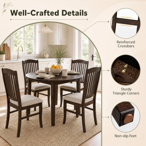 GOFLAME Wooden Dining Chairs Set of 4, Fabric Upholstered Kitchen Chairs with...