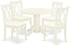 East West Furniture SHCL5-WHI-C 5 Piece Dining Room Table Set Includes a Round Kitchen Table with Pedestal and 4 Linen Fabric Upholstered Dining Chairs, 42x42 Inch, Linen White