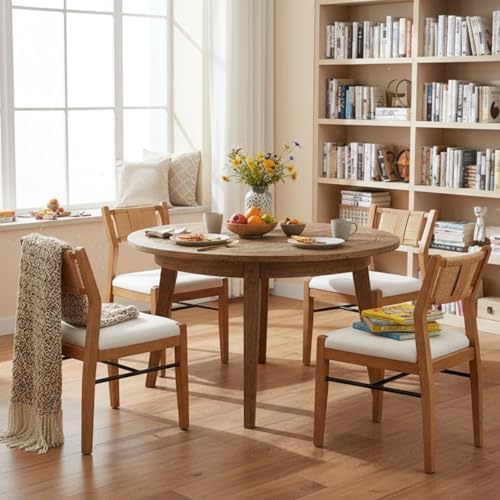 BESTANO Modern Armless Dining Chairs with Rope Woven Back Set of 2, Beige Lin...