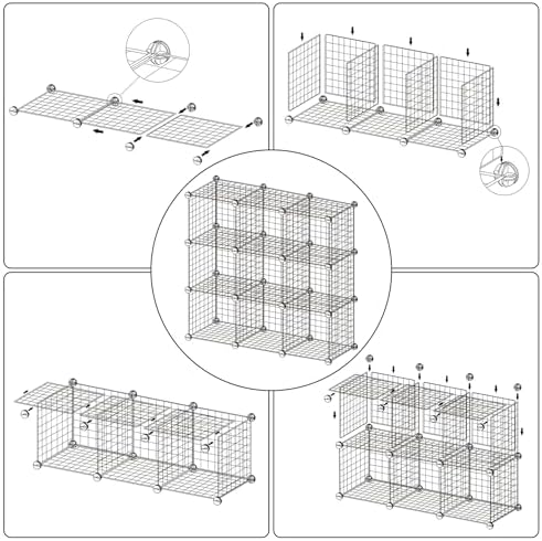 C&AHOME Wire Cube Storage, 9 - Cube Organizer Metal C Grids, Silver Gray | Modular Shelves Units, Closet Organizer, Storage Bins Shelving, Ideal for Home, Office, Living Room