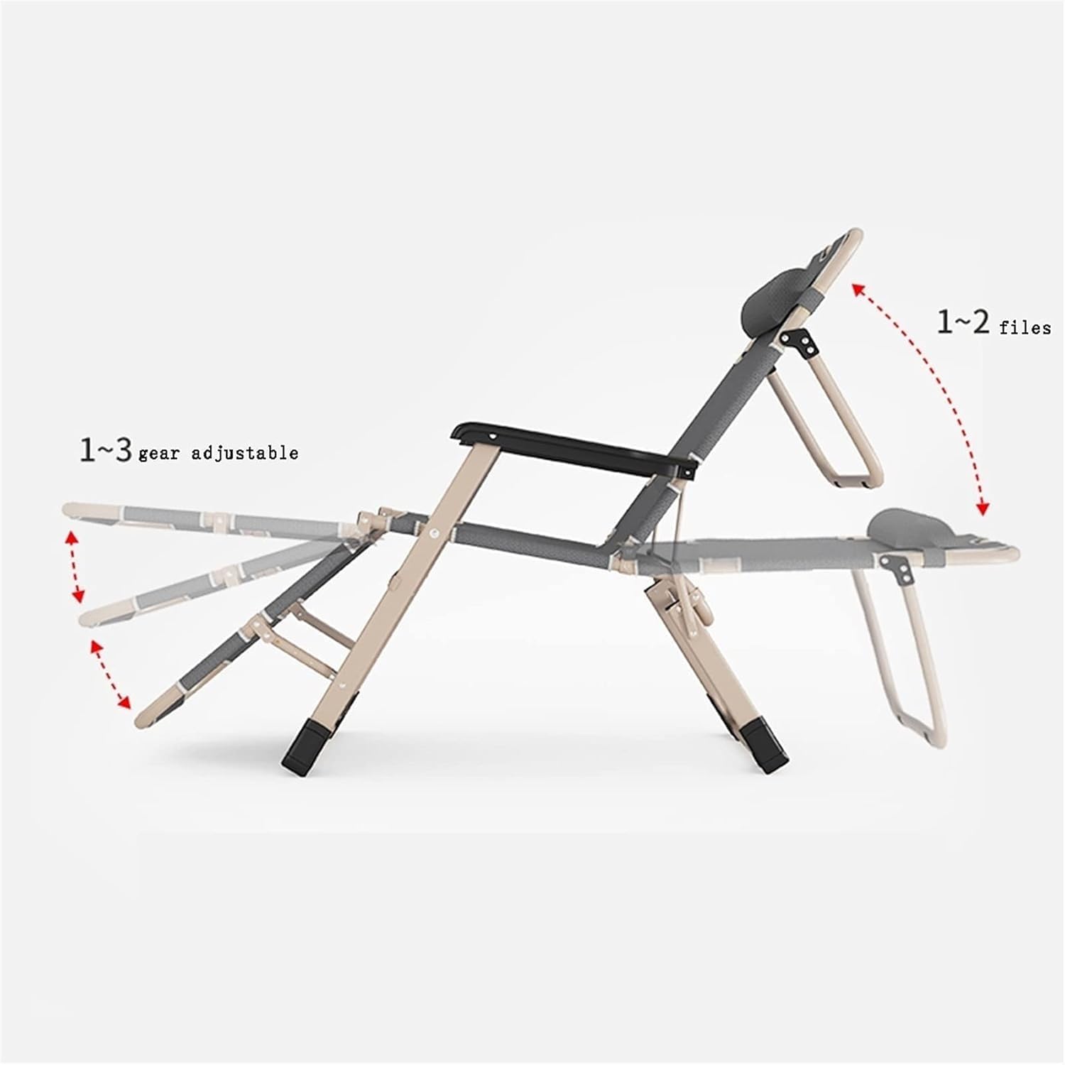 Folding Gravity Chair for 250kg Indoor&Outdoor Adjustable Recliner with Steel Frame and Armrest Lounge(Grey)