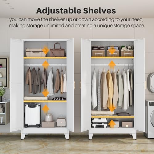 Metal Armoire Wardrobe Closet, 71" Clothing Storage Cabinet with Mirror