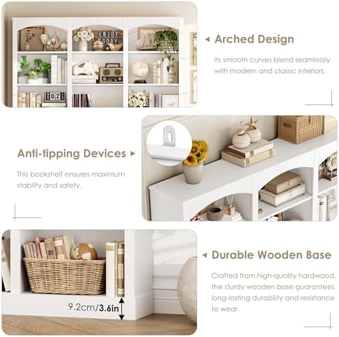 FACBOTALL 71" Triple Wide Bookshelf, 6 Tier Large Arch White Bookshelf