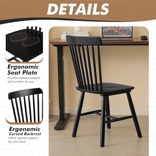 ClinQ Windsor Dining Chair Set of 4, Spindle Back Wooden Chairs for Kitchen a...
