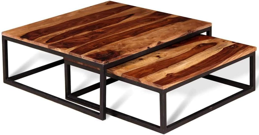 2 Piece Nesting Coffee Table Set Solid Acacia Wood | Retro Industrial Style, ...