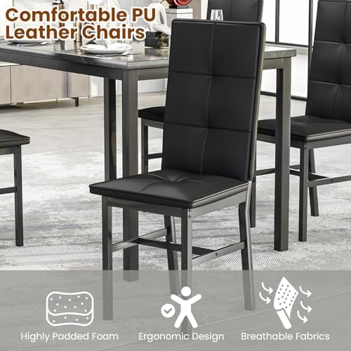 Hooseng Dining Table Set for 4, Faux Marble Small Kitchen Table with 4 PU Lea...