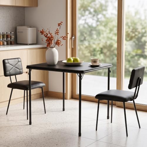 VECELO Card Table and Chair Set 3 Piece, Square Stitched, Black