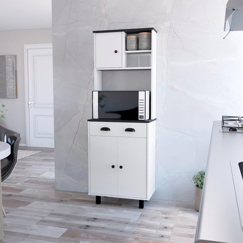 23.6" D*13.7" W*66.5" H Freestanding Kitchen Pantry with Dawer, 2 Shelves, Top Single Door & Lower Double Door, Rectangular Storage Cabinet, Modern, for Living Room, Dining Room, White