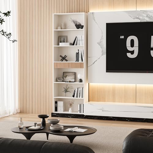INNOD 72" Tall Bookshelf with Storage, 7-Tier Bookcase Fluted with Drawe...