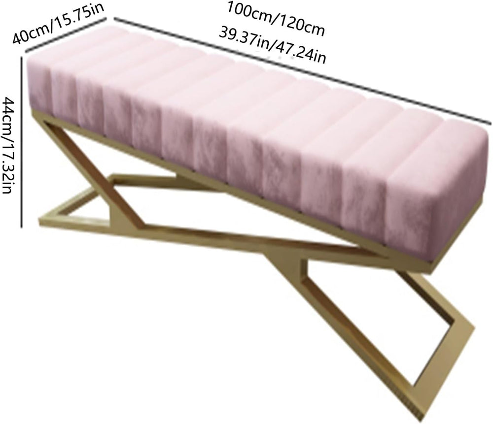 Modern Bedroom Bench, End Bed Ottoman with Golden Metal Legs, Upholstered Ent...