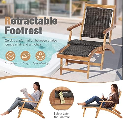 RELAX4LIFE Patio Lounge Chair Set - Outdoor Acacia Wood Chaise Lounge w/Side ...