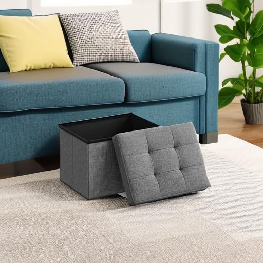 SONGMICS Mazie Collection - Small Folding Storage Ottoman, Foot Rest Stool, 1...